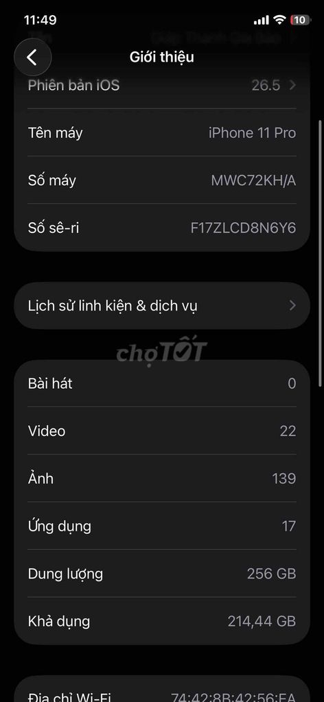 Apple iPhone 11 Pro 256GB Đen Thay màn pin. Mua bán Điện thoại tại Quận Sơn Trà Đà Nẵng được đăng bởi Giáp Thanh Gia Bảo hình 1