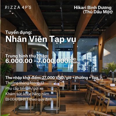 [Bình Dương] Nhân Viên Tạp Vụ. Việc làm tại Thành phố Thủ Dầu Một Bình Dương được đăng bởi Công Ty Pizza 4P's hình 1