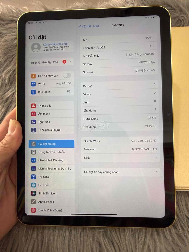 Apple iPad Gen 10 Wifi 64GB Vàng 97%. Mua bán Máy tính bảng tại Thành phố Thủ Đức Tp Hồ Chí Minh được đăng bởi đỗ huy hình 1