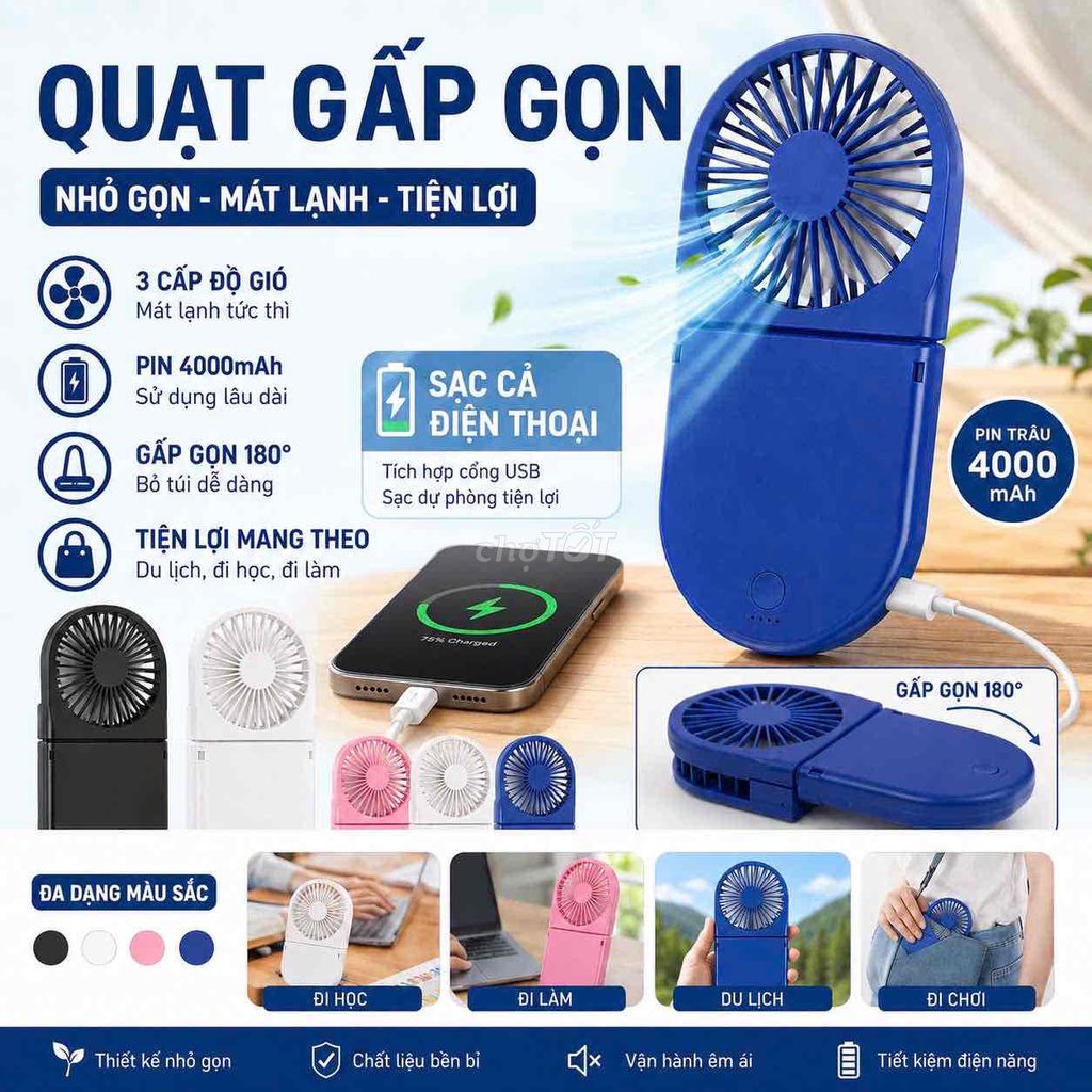 Quạt mini cầm tay Sạc dự phòng 4000mAh. Mua bán Quạt tại Thị xã Duy Tiên Hà Nam được đăng bởi Vũ Duy Quý hình 1