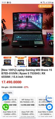 Laptop gaming MSI Bravo 15 B7ED 010VN