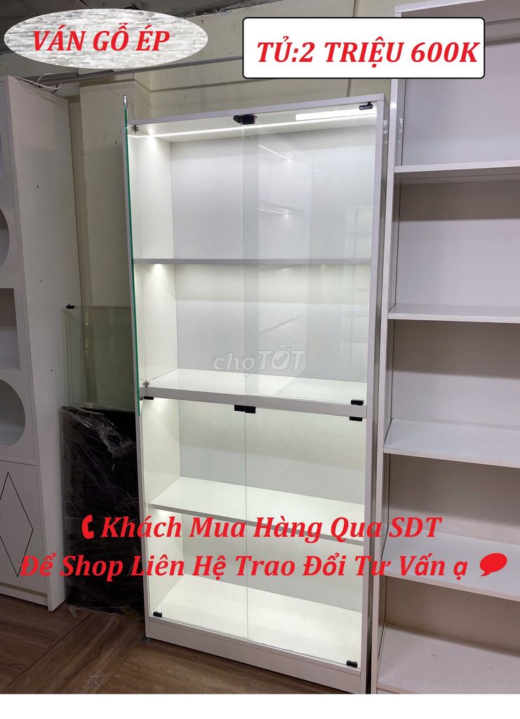 TỦ TRƯNG BÀY SẢN PHẨM 80X180X30CM TRẮNG CÓ ĐÈN LED. Mua bán Tủ, kệ gia đình tại Quận Gò Vấp Tp Hồ Chí Minh được đăng bởi NỘI THẤT XƯỞNG VÁN GỖ TÂN BÌNH  hình 1