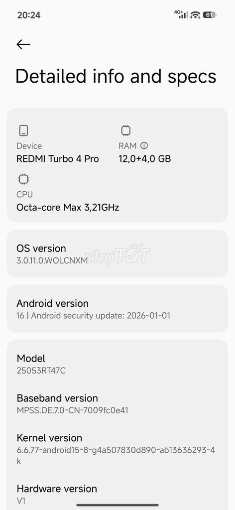 Xiaomi Redmi Turbo 4 Pro 12GB. Mua bán Điện thoại tại Quận Long Biên Hà Nội được đăng bởi Xuan Truong hình 1