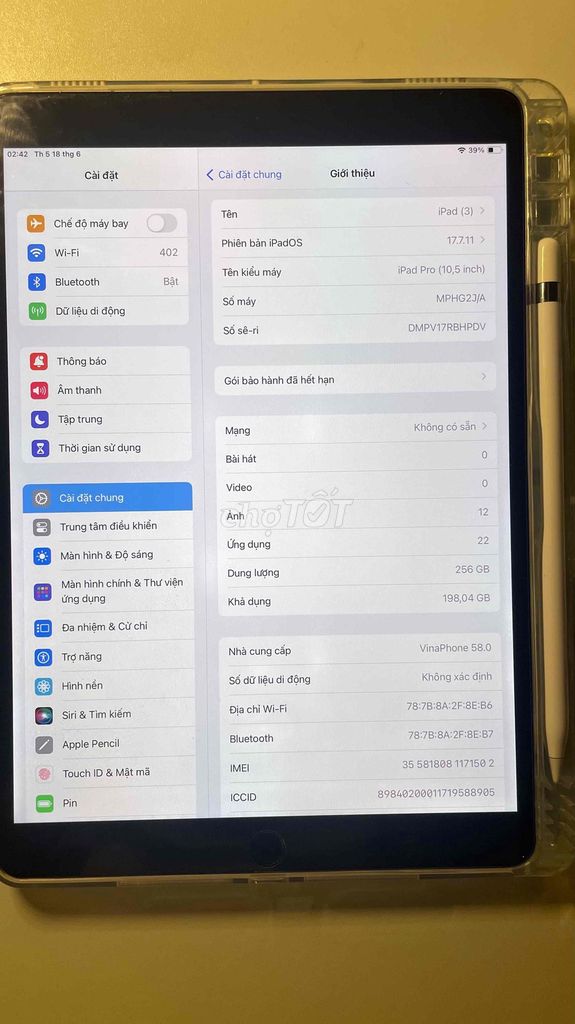 Apple iPad Pro 10.5 inch Wifi 4G Xám. Mua bán Máy tính bảng tại Quận Ba Đình Hà Nội được đăng bởi Nguyễn Thị Phương Anh hình 1