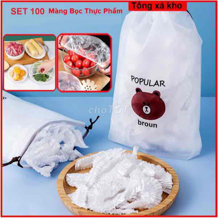 SET 100 MÀNG BỌC THỰC PHẨM CÓ CHUN CO GIÃN KÈM TÚI