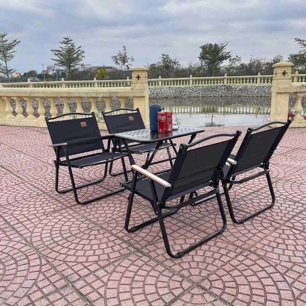 Ghế Camping Khung Nhôm Đen Gấp Gọn Có Tựa Lưng, Gh