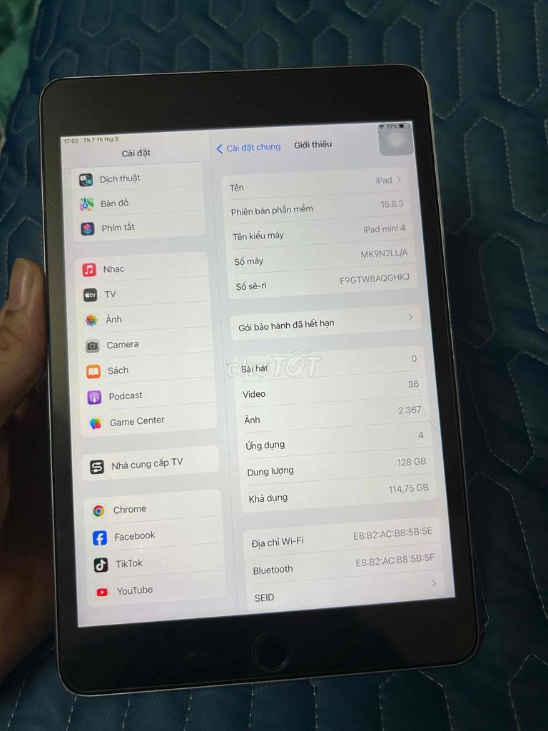 ipad mini 4 wifi bản 128 gb. Mua bán Máy tính bảng tại Quận Lê Chân Hải Phòng được đăng bởi Tuấn Lê hình 2