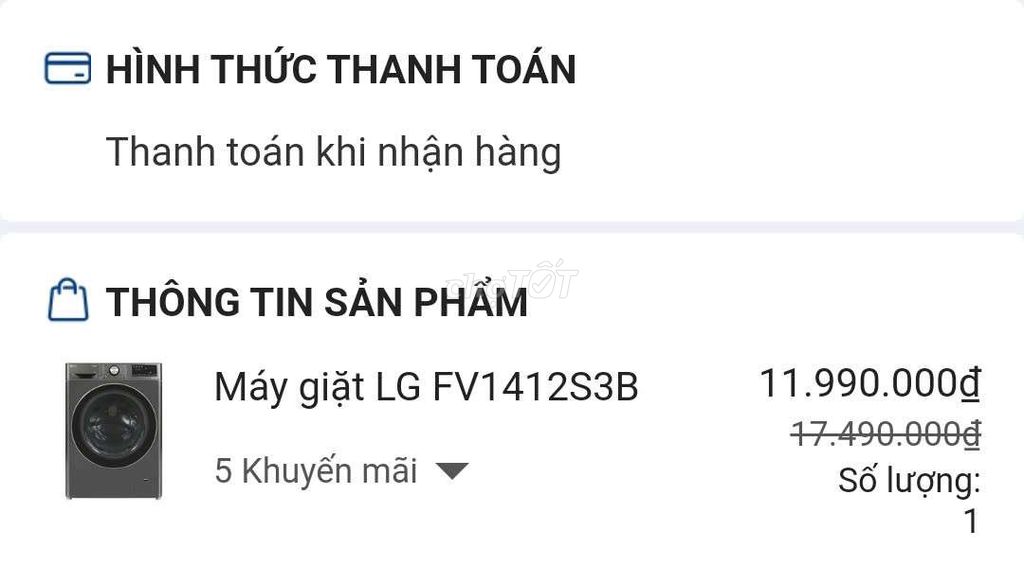 Máy giặt LG cửa ngang 12KG, bảo hành DMX 21 tháng