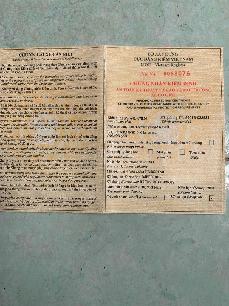 TMT 2 tấn 2016 máy hyundai weambkiểm 04/26. Mua bán Xe tải, xe ben tại Huyện Châu Thành Bến Tre được đăng bởi nguyen van trung hình 5