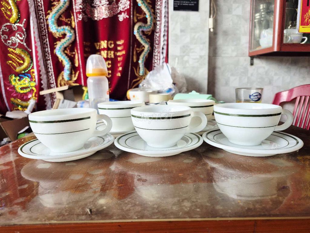 Bộ ly sứ Pyrex Trắng viền xanh. Mua bán Đồ sưu tầm, đồ cổ tại Huyện Núi Thành Quảng Nam được đăng bởi Cung Thi hình 1