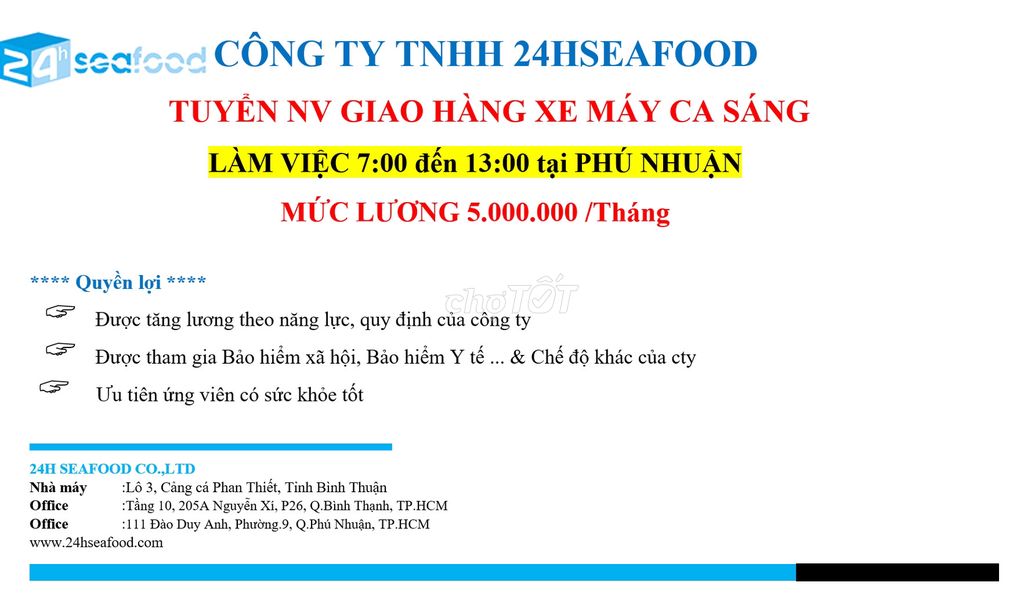 TUYỂN NHÂN VIÊN GIAO HÀNG XE MÁY CA SÁNG