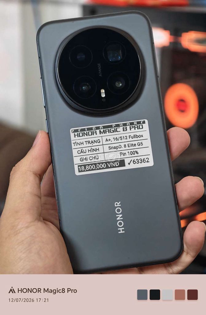 Honor Magic 8 Pro 16GB/512GB Đen SnapD. 8 Elite G5. Mua bán Điện thoại tại Quận Ninh Kiều Cần Thơ được đăng bởi Zelda Phone hình 1