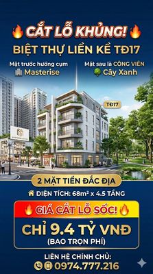 Bao phí - Bán nhanh liền kề TĐ17 2 mặt tiền, diện tích 68m²x 4,5 tầng