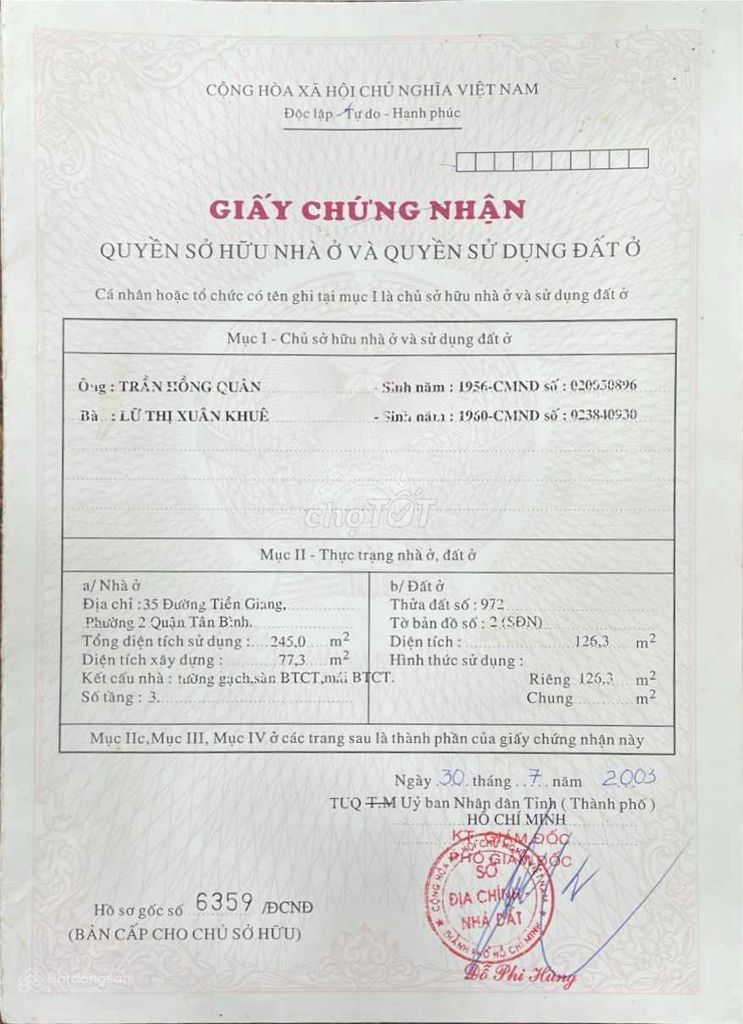 MT 35 Tiền Giang, P.2, Q. TB, Dt: 4.1 x 30m, Kc: 1 Lầu, Giá 19.5 tỷ