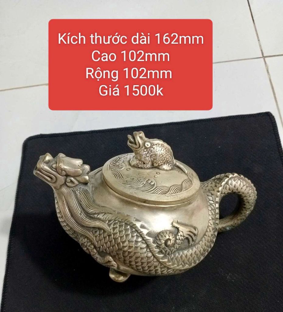 Ấm trà Đồng bọc bạc Hoa văn rồng