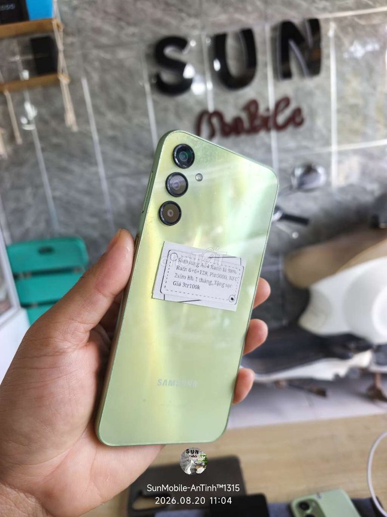Samsung A24 Green 6+128 Pin5000 Có NFC 2sim 100%. Mua bán Điện thoại tại Huyện Trảng Bàng Tây Ninh được đăng bởi Sun Mobile Shop Điện Thoại Trảng Bàng Tây Ninh 01 hình 1