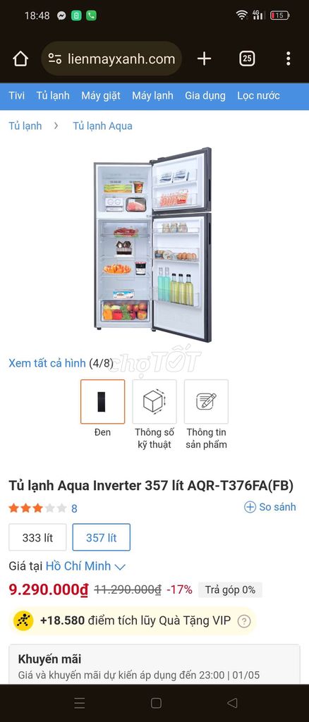 Bán rẻ quá chủ trọ hốt trước rồi Tủ lạnh AQua 357L