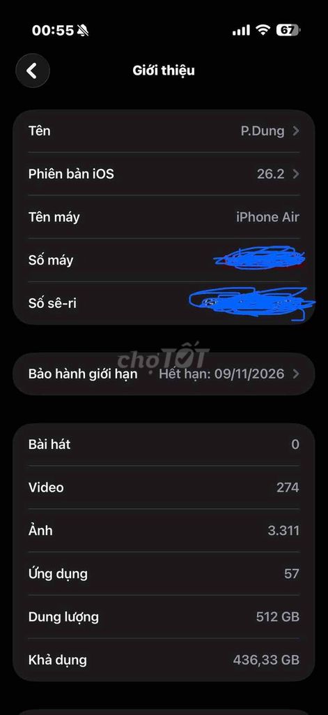 Apple iPhone Air 512GB Tím nhạt. Mua bán Điện thoại tại Quận Thanh Xuân Hà Nội được đăng bởi Phạm Dung hình 1