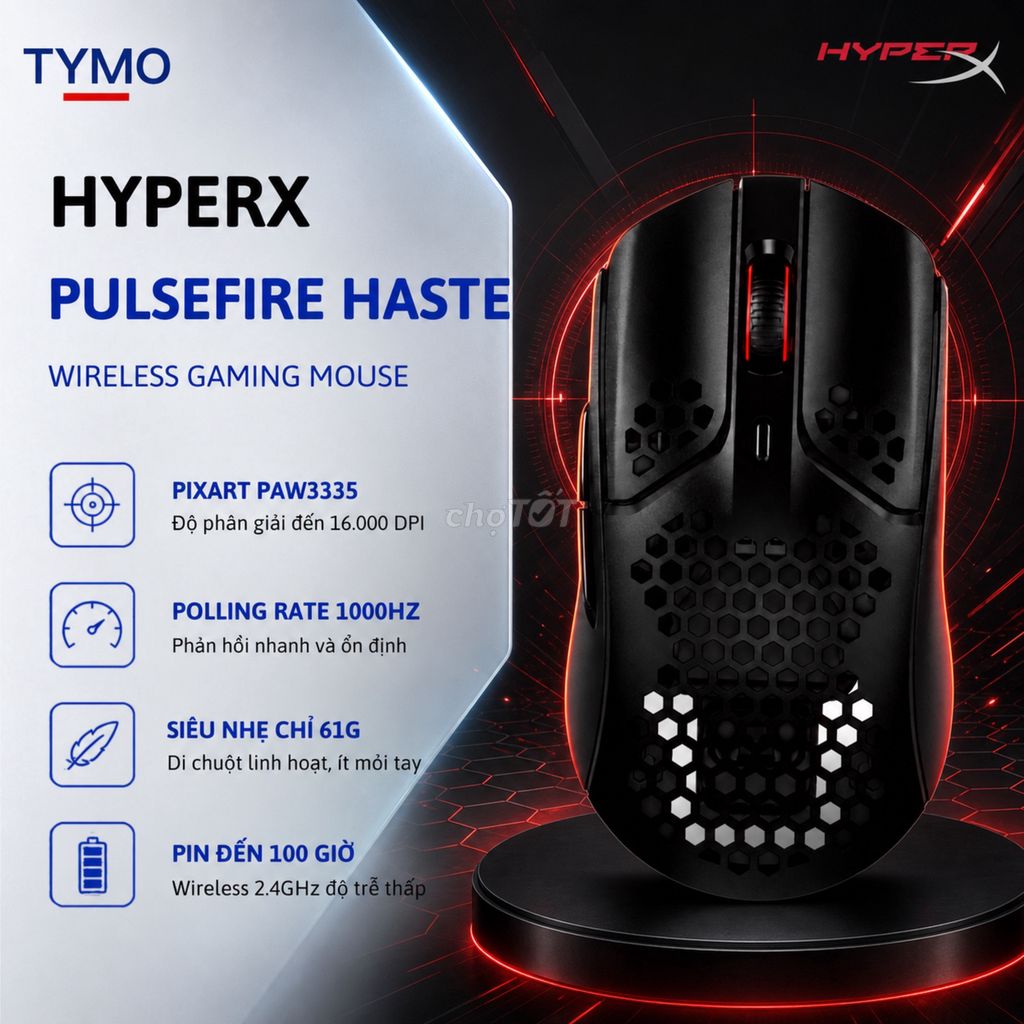Chuột Gaming không dây HyperX Pulsefire Haste. Mua bán Phụ kiện (Màn hình, Chuột...) tại Quận Phú Nhuận Tp Hồ Chí Minh được đăng bởi TYMO Việt Nam hình 1
