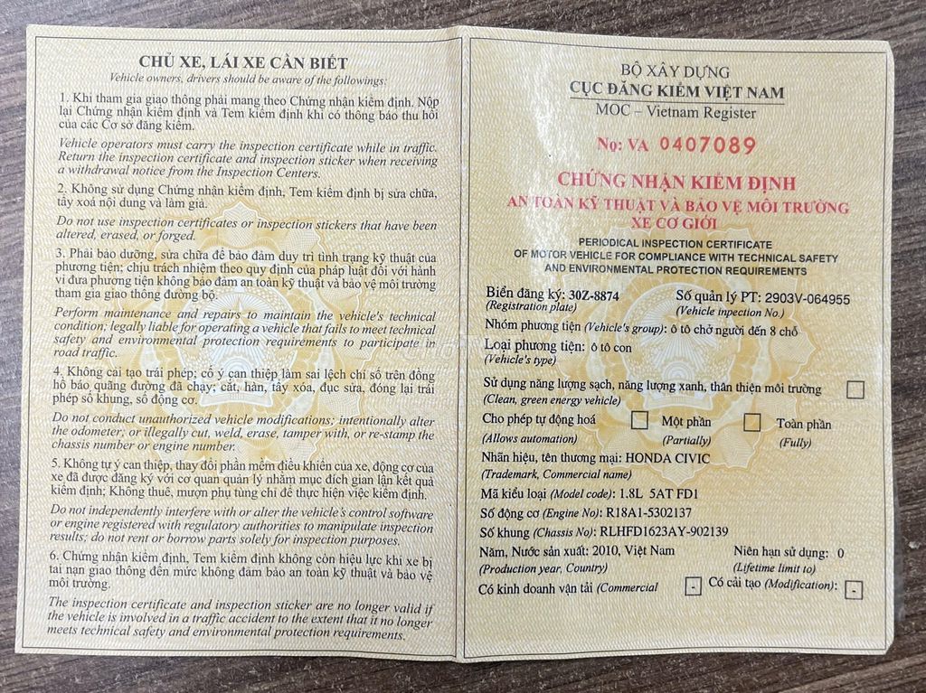 Honda Civic 2010 1.8 AT - 120100 km 1 Chủ cực chất. Mua bán Ô tô tại Quận Cầu Giấy Hà Nội được đăng bởi Xe Cũ Dương Đô hình 16
