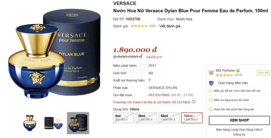 Nước hoa Versace Dylan Blue Pour Femme 100ml Ý. Mua bán Nước hoa tại Quận Nam Từ Liêm Hà Nội được đăng bởi Nguyễn Lan hình 1