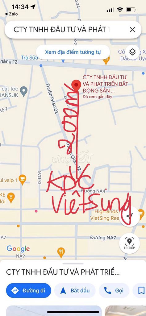 Bán đất mặt tiền cạnh đường 22/12 KDC Hoà Lân 2- kdc vietsing