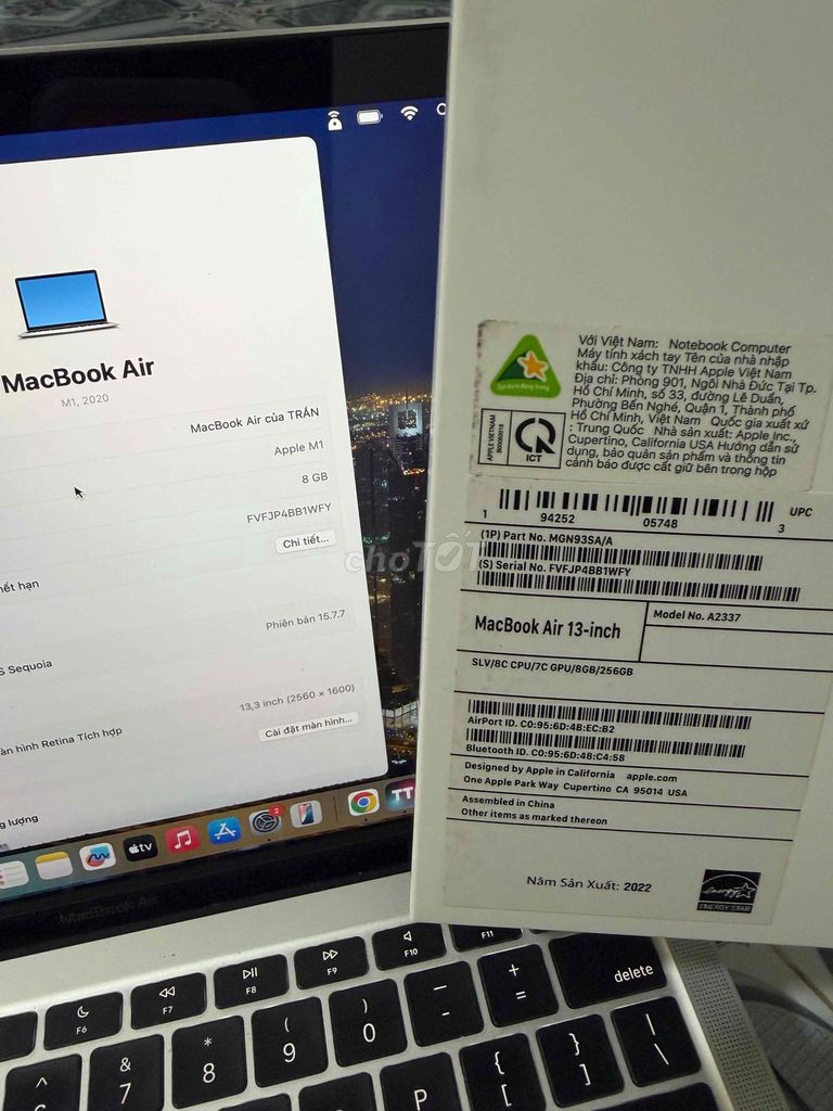 Apple MacBook Air M1 256GB Xám 2020. Mua bán Laptop tại Thị xã Bến Cát Bình Dương được đăng bởi TM Tuấn hình 1