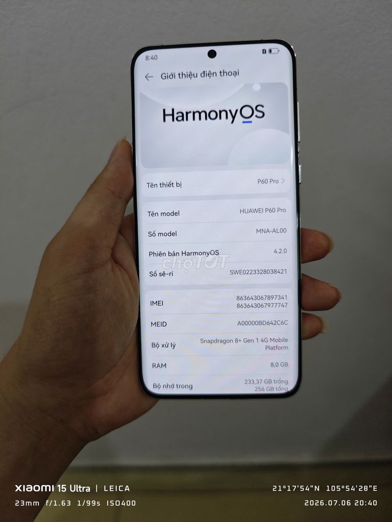 Huawei P60pro 8+256Gb pin 100%. Mua bán Điện thoại tại Huyện Sóc Sơn Hà Nội được đăng bởi Vuong Xuan Hung hình 1