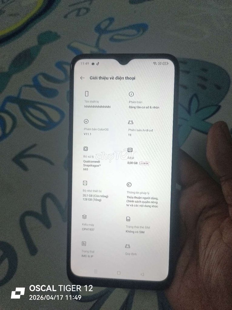 Oppo A9 2020 Xanh 8GB/128GB. Mua bán Điện thoại tại Quận Ô Môn Cần Thơ được đăng bởi Trọng Đông hình 1