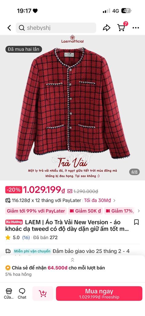 áo Trà vải szL của nhà Là em. Mua bán Quần áo tại Thành phố Thanh Hóa Thanh Hóa được đăng bởi Hoàng Trang hình 1