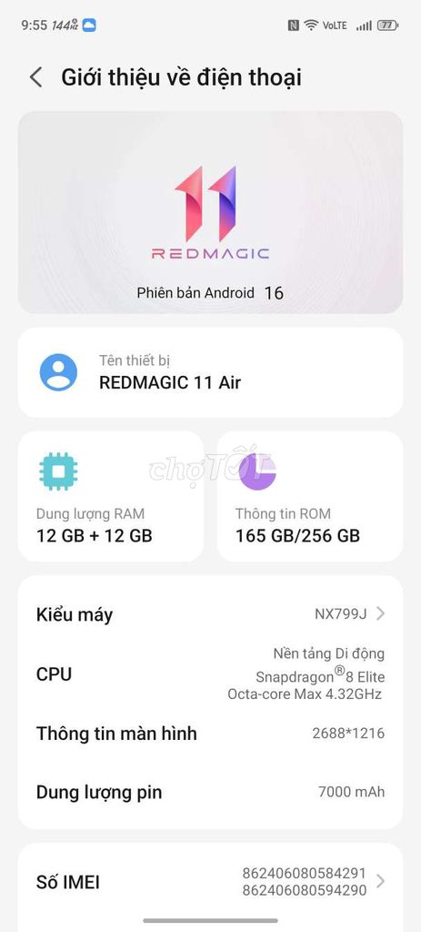 Nubia Red Magic 11 Air 256GB. Mua bán Điện thoại tại Huyện Sóc Sơn Hà Nội được đăng bởi Lục Văn Sỹ hình 1
