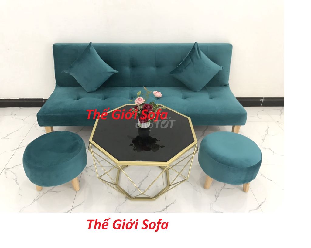 Bộ ghế sofa giường xanh nhung giá rẻ ở Đồng Nai