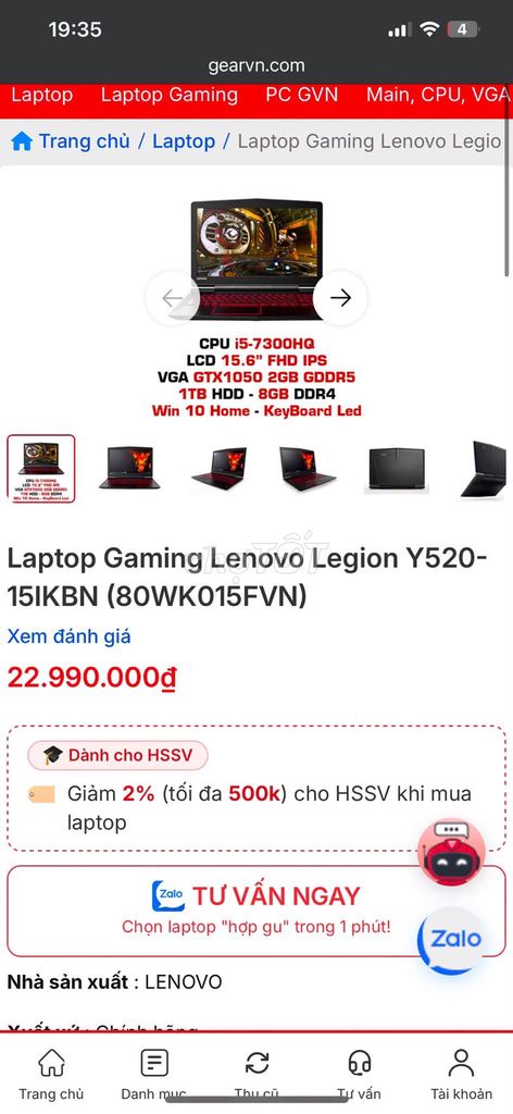 Lenovo Legion Y520-15IKBN i5-7300HQ 15.6 inch 12GB/SSD Like New. Mua bán Laptop tại Quận 10 Tp Hồ Chí Minh được đăng bởi Hội Đồ Điện Tử hình 1