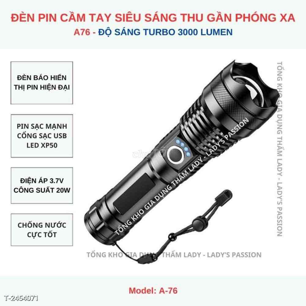 Đèn pin A76 XHP50 Hợp kim nhôm Đen. Mua bán Đèn tại Thành phố Lạng Sơn Lạng Sơn được đăng bởi taphoaxinh hình 1