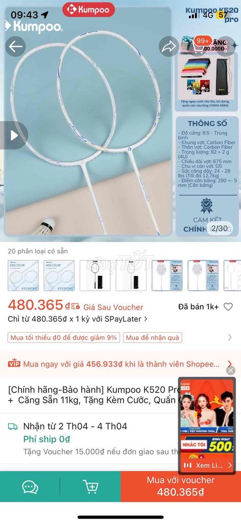 Vợt cầu lông Kumpoo K520 Pro. Mua bán Đồ thể thao, Dã ngoại tại Thành phố Hưng Yên Hưng Yên được đăng bởi Phạm Thùy Linh hình 1