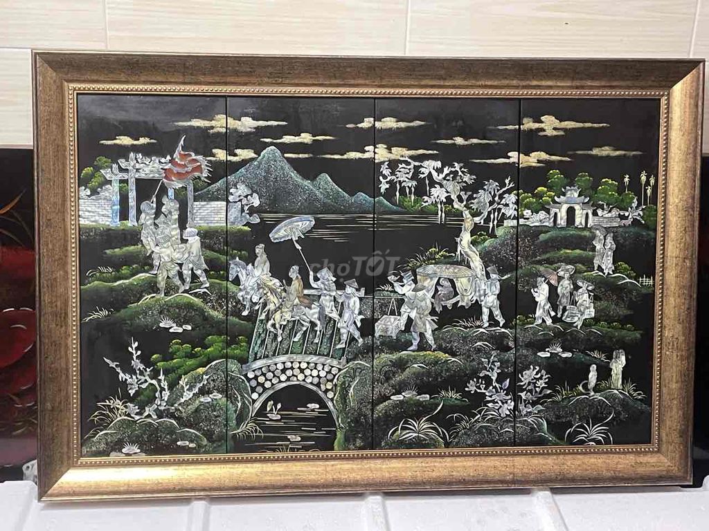 Tranh khảm sơn mài Vinh Quy Bái Tổ 59x89cm. Mua bán Đồ sưu tầm, đồ cổ tại Quận Bình Tân Tp Hồ Chí Minh được đăng bởi Mục đồng dưới phố hình 1