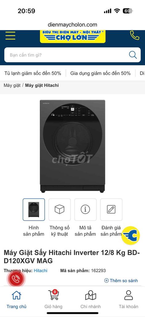 Máy giặt sấy Hitachi BD-D120XGV Inverter Đen. Mua bán Máy giặt tại Quận Long Biên Hà Nội được đăng bởi sơn Trừ hình 1