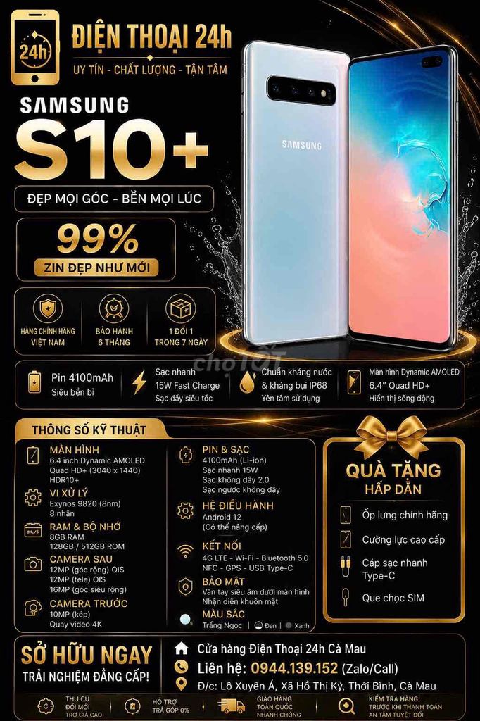 Samsung S10 Plus 128GB Trắng. Mua bán Điện thoại tại Huyện Thới Bình Cà Mau được đăng bởi Điện Thoại 24h hình 1