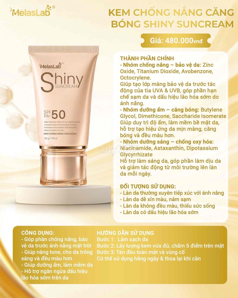 Kem chống nắng MelasLab Shiny Suncream. Mua bán Phụ kiện thời trang khác tại Huyện Đức Linh Bình Thuận được đăng bởi KHÁNH VINH CHUYÊN MỸ PHẨM hình 1