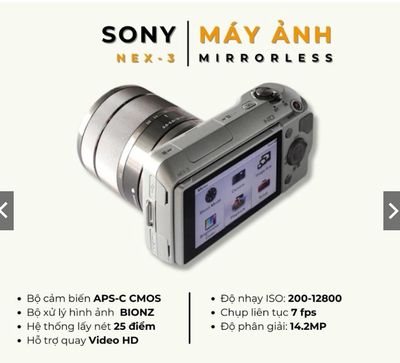 Bộ máy ảnh Sony Nex-3 + Lens Kit 18-55mm+ đèn flas