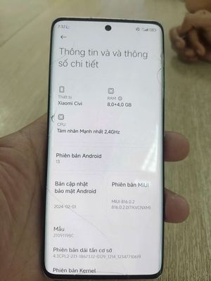 xiaomi civi 5g , chip 778 , 8/128 nứt kính