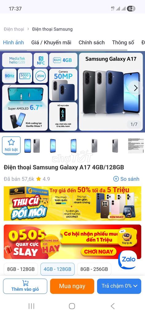 Samsung Galaxy A17 128GB Xám 4/128 4G. Mua bán Điện thoại tại Thành phố Thủ Đức Tp Hồ Chí Minh được đăng bởi Phan Vũ hình 1