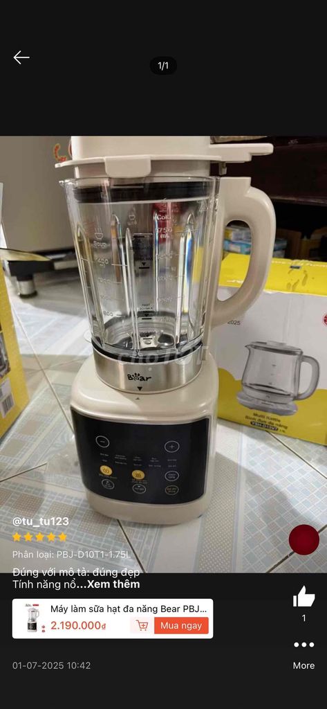 Máy làm sữa hạt Bear PBJ-D10T1. Mua bán Bếp, lò, đồ điện nhà bếp tại Quận Bắc Từ Liêm Hà Nội được đăng bởi nam anh hình 1