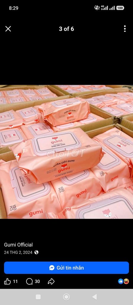 Khăn ướt Gumi Hồng 100 tờ. Mua bán Mẹ và bé tại Thành phố Trà Vinh Trà Vinh được đăng bởi ngọc yến 84 bách hóa tổng hợp  hình 1