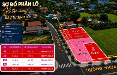 2 Lô Diên Thọ Mặt Tiền Đường Nhựa 74m²  Chỉ 536tr 