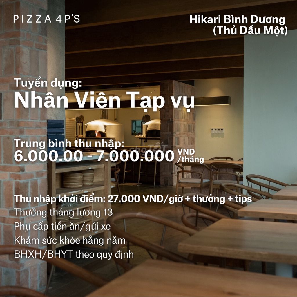 [Bình Dương] Nhân Viên Tạp Vụ. Việc làm tại Thành phố Thủ Dầu Một Bình Dương được đăng bởi Công Ty Pizza 4P's hình 2