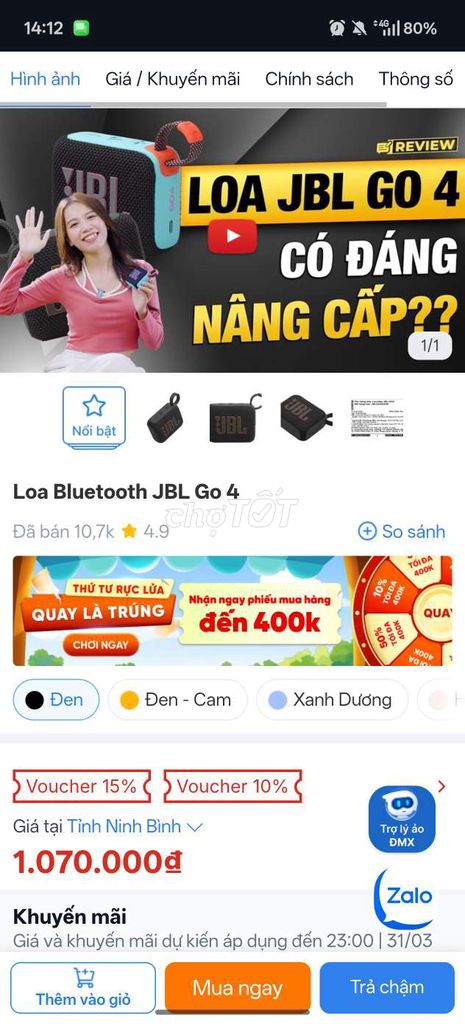 Loa Bluetooth JBL Go 4 Đen. Mua bán Tivi, Âm thanh tại Thành phố Ninh Bình Ninh Bình được đăng bởi Tùng Dương Nguyễn hình 1