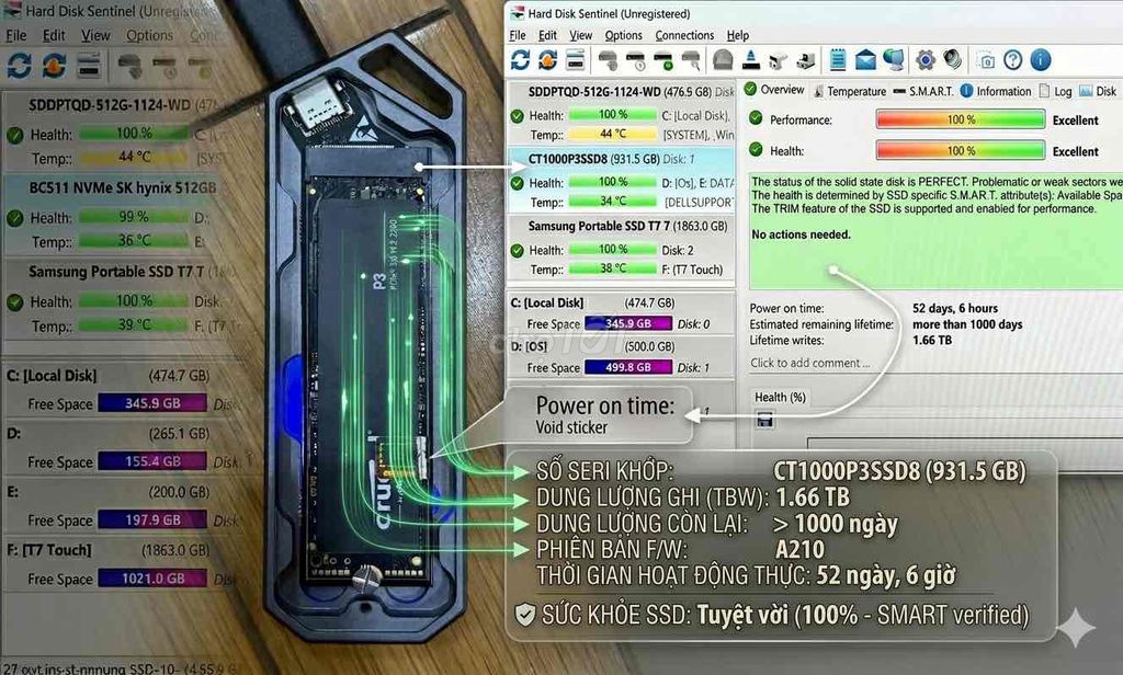 SSD Crucial CT1000P3SSD8 1TB SK100%. Mua bán Linh kiện (RAM, Card...) tại Quận Bình Thạnh Tp Hồ Chí Minh được đăng bởi Phan Lâm hình 1