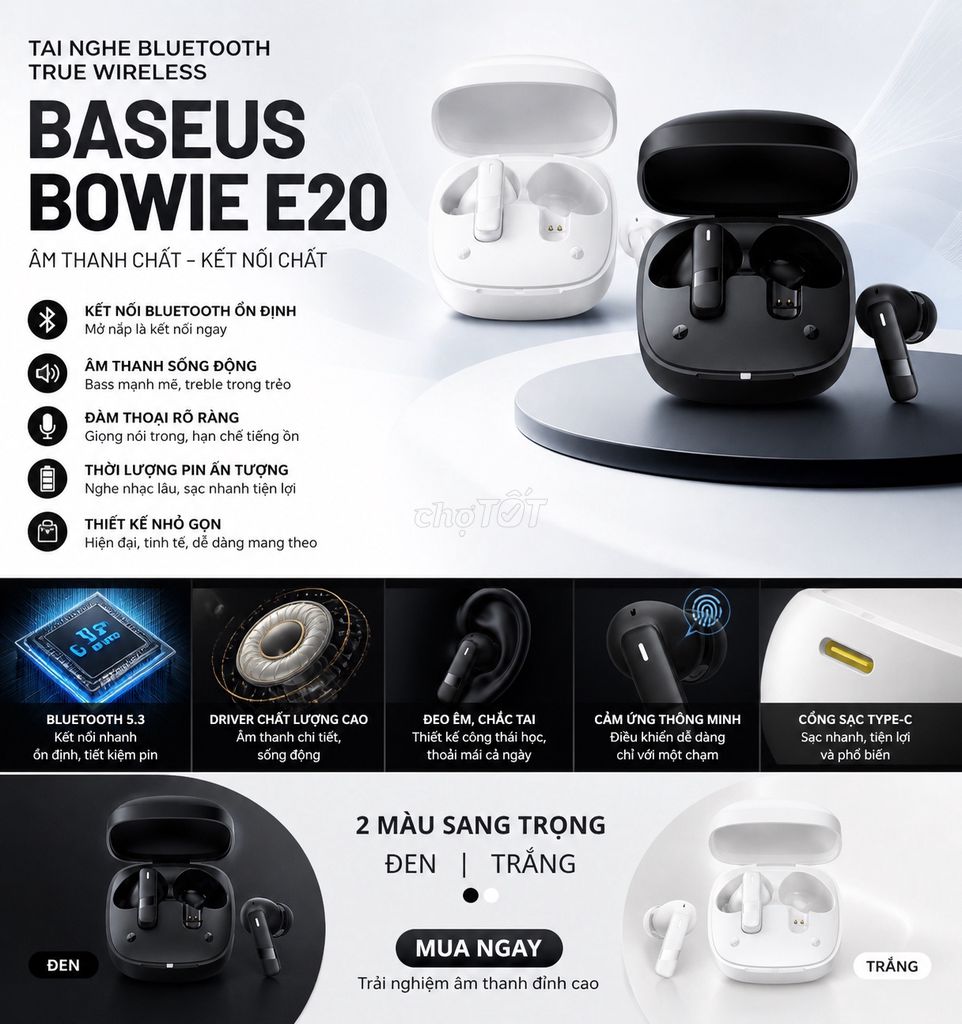 Tai nghe Bluetooth Baseus Bowie E20. Mua bán Tivi, Âm thanh tại Thị xã Bến Cát Bình Dương được đăng bởi Thành Long Phát hình 1