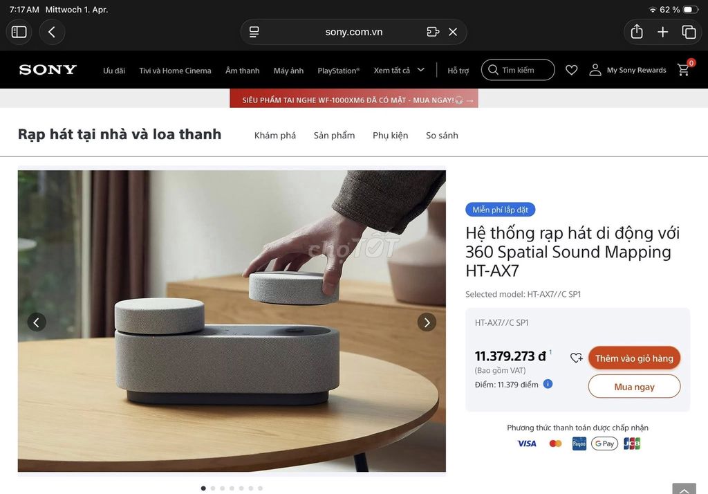 Loa di động 360 Sony HT-AX7 Xám mua mới 11tr. Mua bán Tivi, Âm thanh tại Quận 7 Tp Hồ Chí Minh được đăng bởi Trần Hữu Đức hình 1